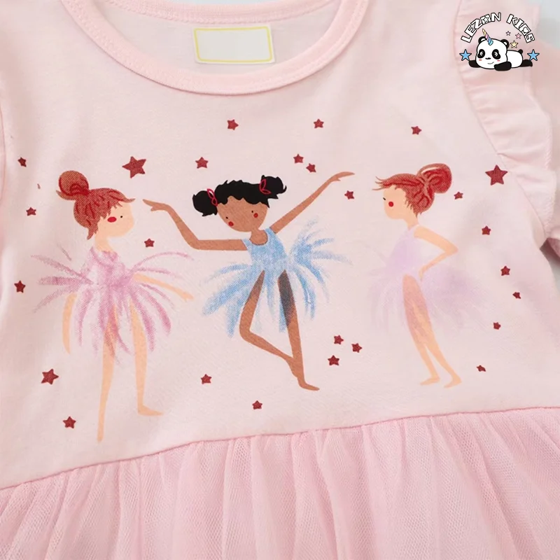 LEZONKIDS - Customizable New Fashion Printed Cartoon Design Baby Girl Dress Boutique Princess Tulle Girls Dress